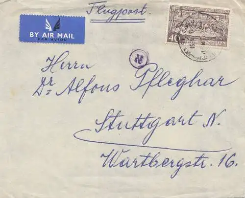 Israël: air mail 1951 Tel Aviv to Stuttgart