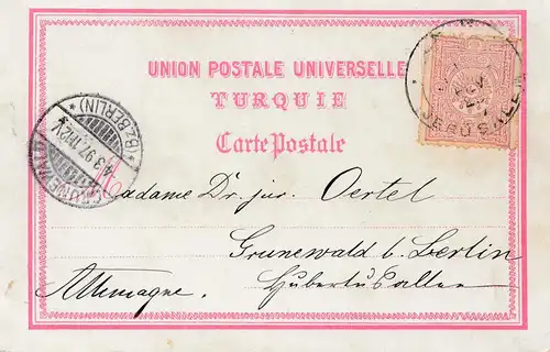 Palestine: 1897: post card Jerusalam to Grundwald/Berlin