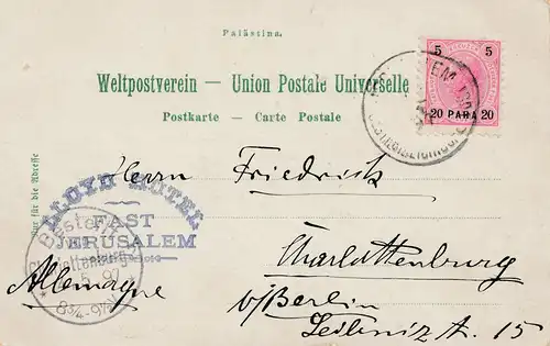Palestine: 1897: post card Jerusalem to Charlottenburg