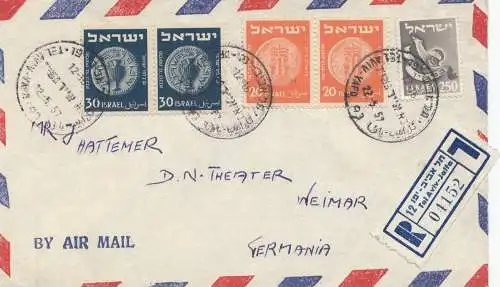 Palestine: 1957: registered air mail Tel Aviv to Weimar/Germany