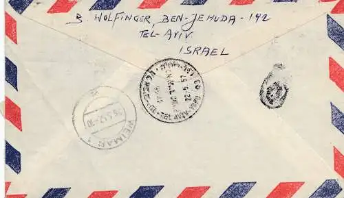 Palestine: 1957: registered air mail Tel Aviv to Weimar/Germany