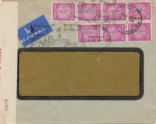 Israel: air mail cover, ship cancel, censor