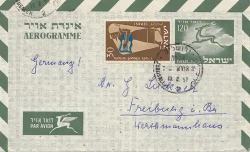 Israel 1957: air mail to Freiburg