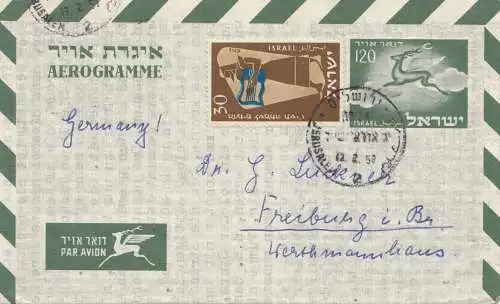 Israël 1957: air mail to Fribourg.