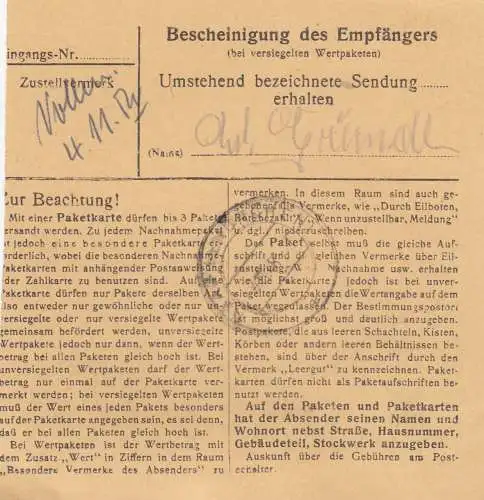 Carte de paquet BiZone 1948: Reit im Wnkel vers Eglfing près de Munich