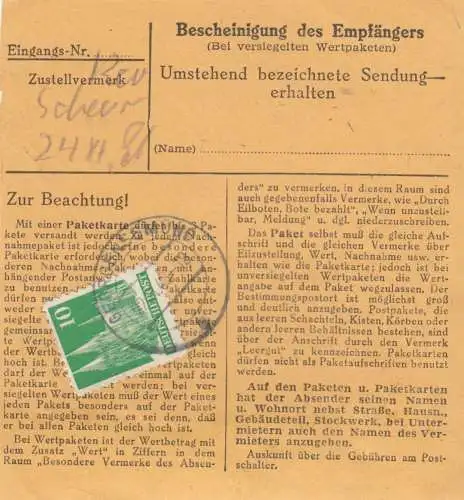 BiZone Paketkarte 1948 Georgensgmünd/Oberbreitenlohe - Berchtesgaden, Heilstätte