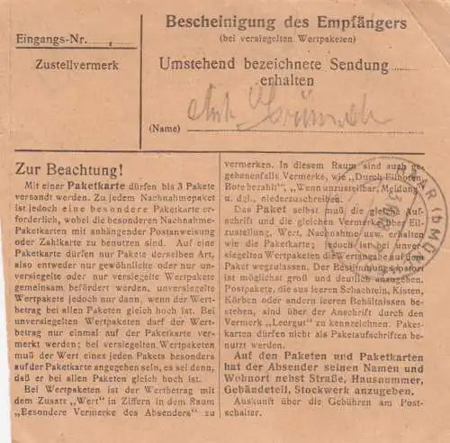 BiZone Paketkarte 1948: Freising nach Heil- und Pflegeanstalt in Haar-Eglfing