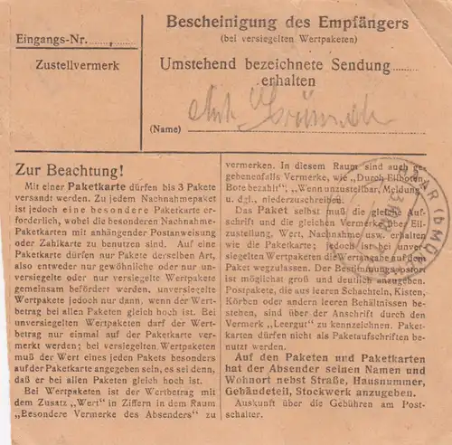 Carte de paquet BiZone 1948: Freising vers un centre de soins et de santé dans le hair-eglfing