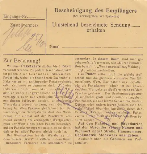 Carte de paquet 1946: Mühldorf vers Bad-Aibling