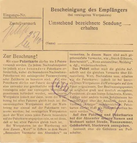 Paketkarte 1946: Mühldorf nach Bad-Aibling