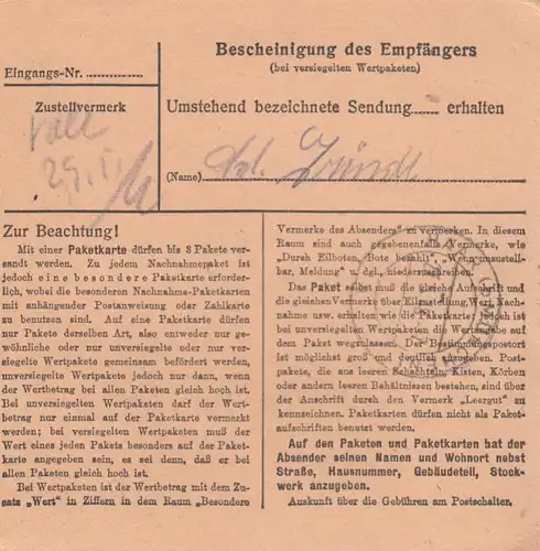 Carte de paquet 1948: Passau par cheveux, médecin de l'hôpital