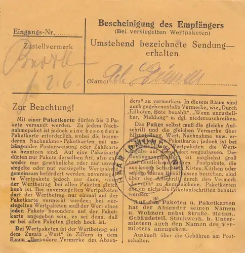 Carte de paquet 1948: Endorf da Gräfelfing