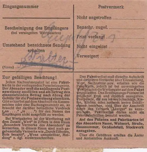 Carte de paquet 1948: Ulm vers Haar b. Munich, carte de package