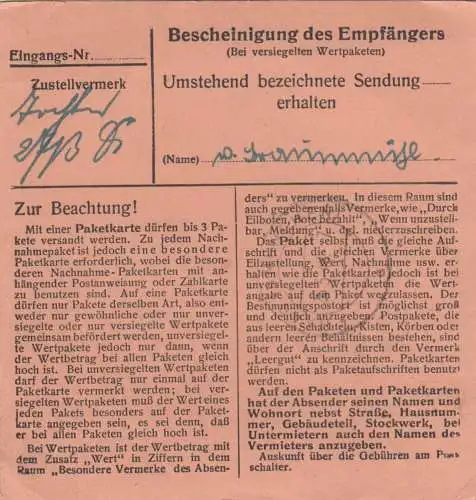 Carte de paquet 1948: Munich vers Eglfing-Haar, Hôpital