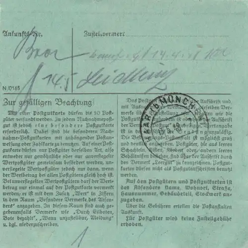 Carte de paquet 1948: Munich par Haar, formulaire rare