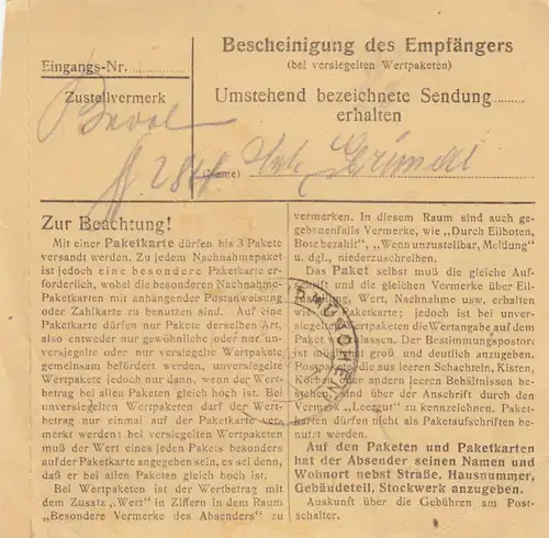 Carte de paquet 1948: Erding après Haar b. Munich, Fauenklinik