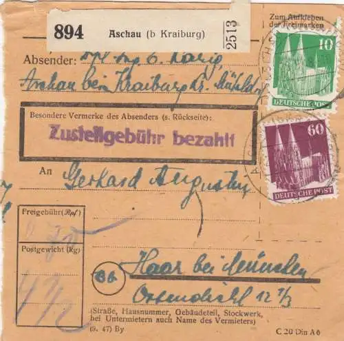 BiZone Paketkarte 1948: Aschau nach Haar b. München