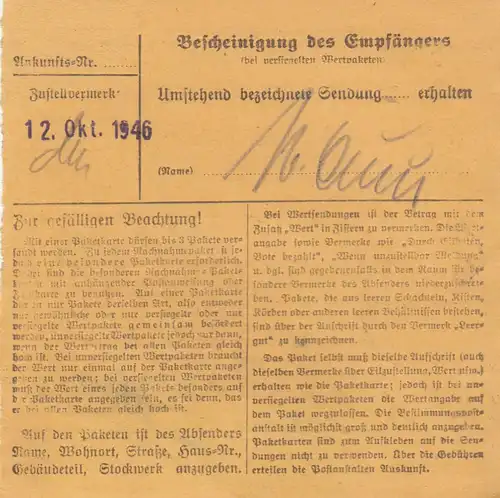 Carte de paquet 1946: Augsbourg vers Bad Aibling, Farberie