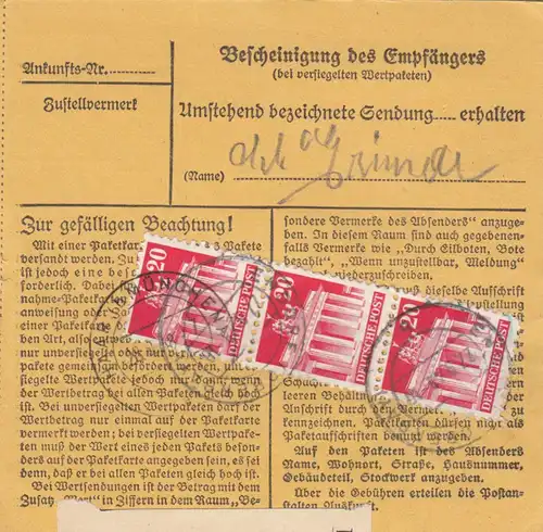 Carte de paquet BiZone 1948: Endorf vers Haar près de Munich, Heilanstalt Eglfing