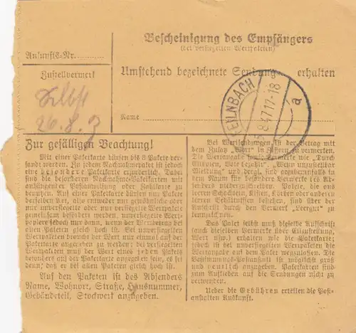 Carte de paquet 1947: Munich vers Untersteinach