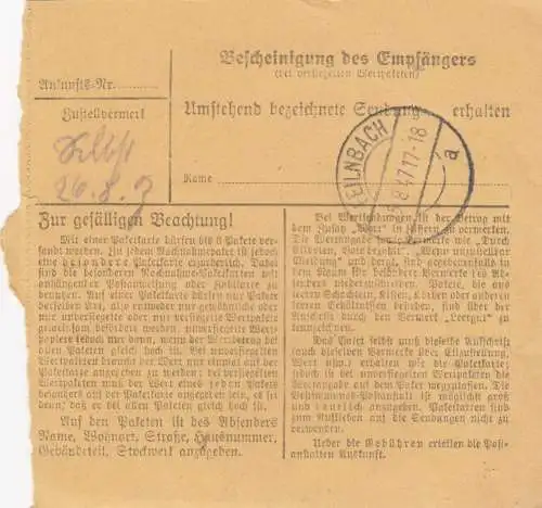 Paketkarte 1947: München nach Untersteinach