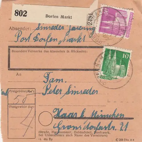 BiZone Carte de paquet 1948: Villages marché par Haar b. Munich