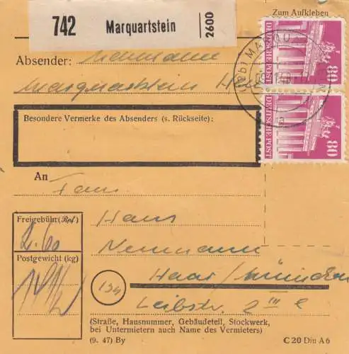 Carte de paquet BiZone 1948: Marquartstein selon Haar b. Munich