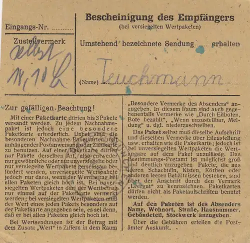 Carte de paquet BiZone 1948: Grossingersheim à Haar près de Munich