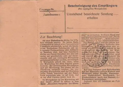 Paketkarte 1948: Berchtesgaden nach Haar