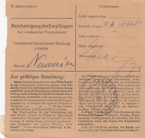 Carte de paquet 1948: Munich après Haar, réduction