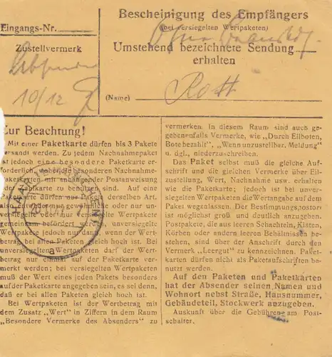 Carte de paquet 1947: Dillingen par Haar b. Munich