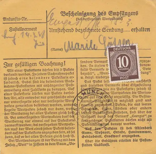 Carte de paquet 1948: Donauwörth vers Neukeferloh près de Munich
