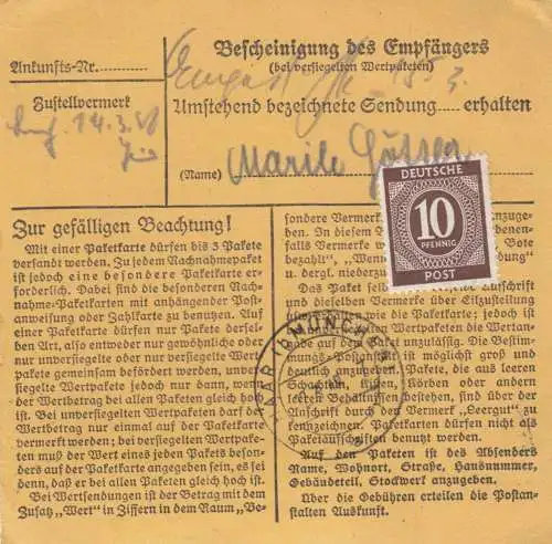 Paketkarte 1948: Donauwörth nach Neukeferloh bei München