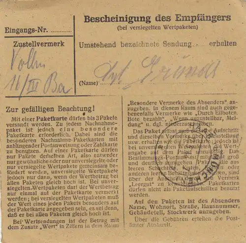 Carte de paquet 1948: Stuttgart vers Eglfing, Heil- und Häspital