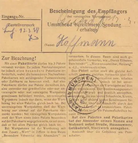 Paketkarte 1948: Gangkofen nach Haar b. München