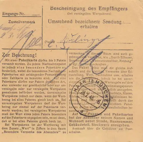 Carte de paquet 1948: Altenstadt d'après Har b. Munich
