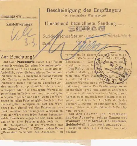 Carte de paquet 1948: Vohburg vers Haar b. Munich