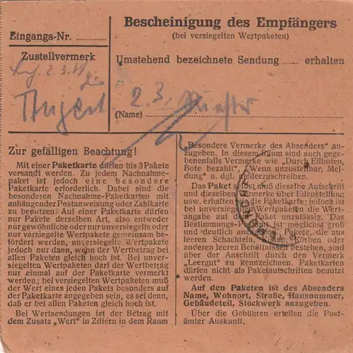 Paketkarte 1948: Ulm nach München-Haar