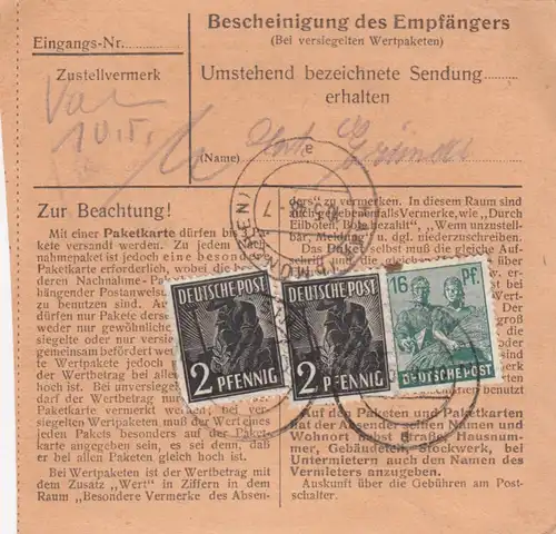Carte de paquet 1948: Freilassing a Eglfing