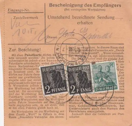 Paketkarte 1948: Freilassing nach Eglfing