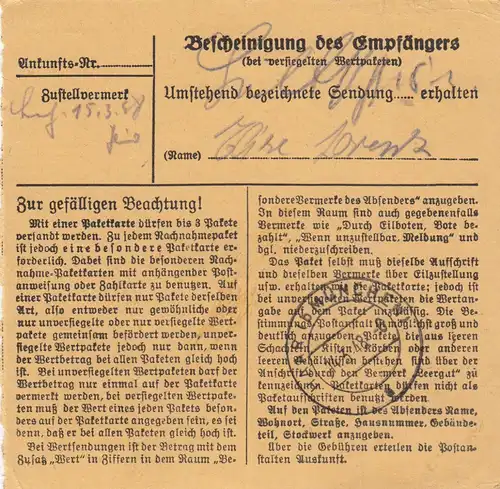 Carte de paquet 1948: Griesbach par Haar