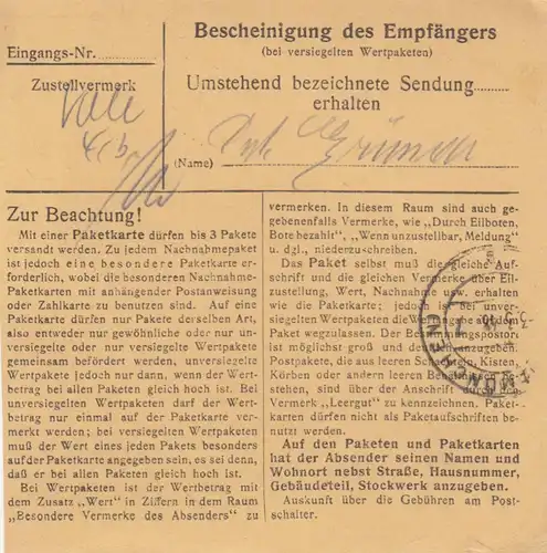 Carte de paquet 1948: freillassing a Eglfing, centre de soins et de santé