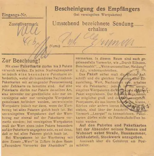 Paketkarte 1948: Freilassing nach Eglfing, Heil- u. Pflegeanstalt