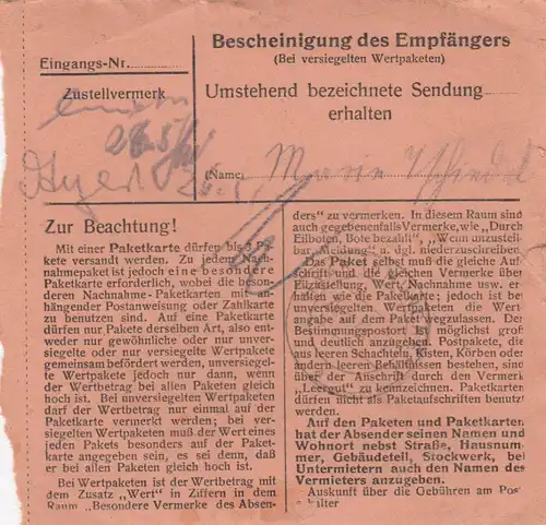Carte de paquet 1948: Miesbach vers Haar b. Munich