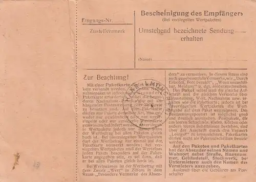 Carte de paquet 1948: Krumbach selon la pièce de cheveux
