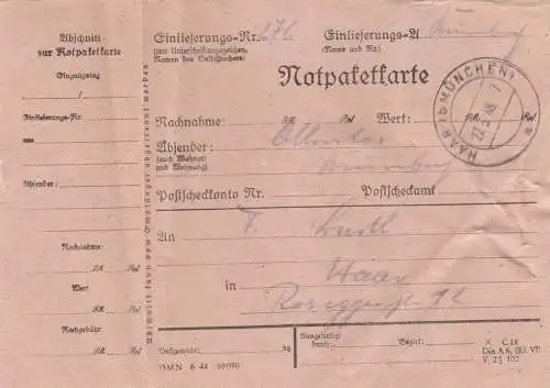 Paketkarte 1948: Notpaketkarte Runneburg nach Haar