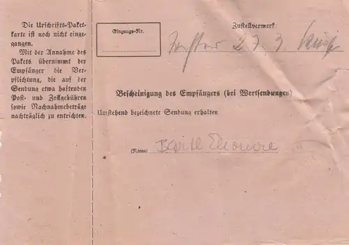 Carte de paquet 1948: Carte d'urgence Runneburg vers Haar