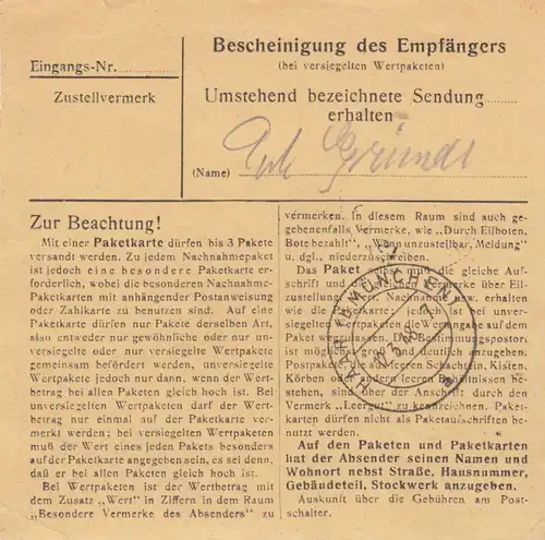 Carte de paquet 1948: Ingolstadt après Eglfing, centre de soins et de santé