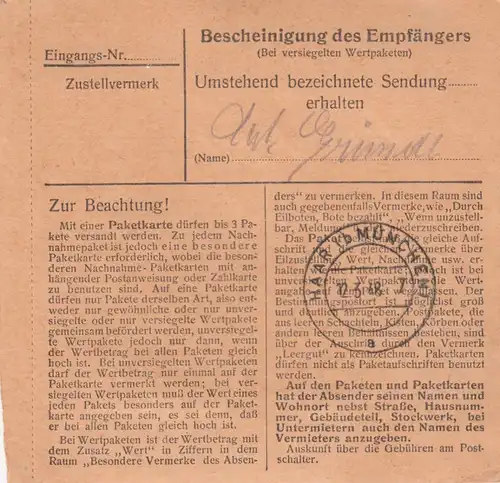 Carte de paquet 1948: Traunstein dans la province de Haar