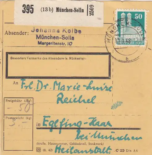 BiZone Paketkarte 1948: München-Solln nach Eglfing-Haar